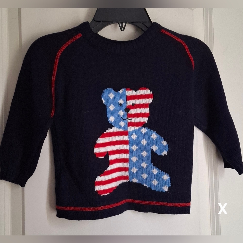 Vintage Navy Blue Kids Sweater with Bear Design 80s Casual‎ School Cottagecore